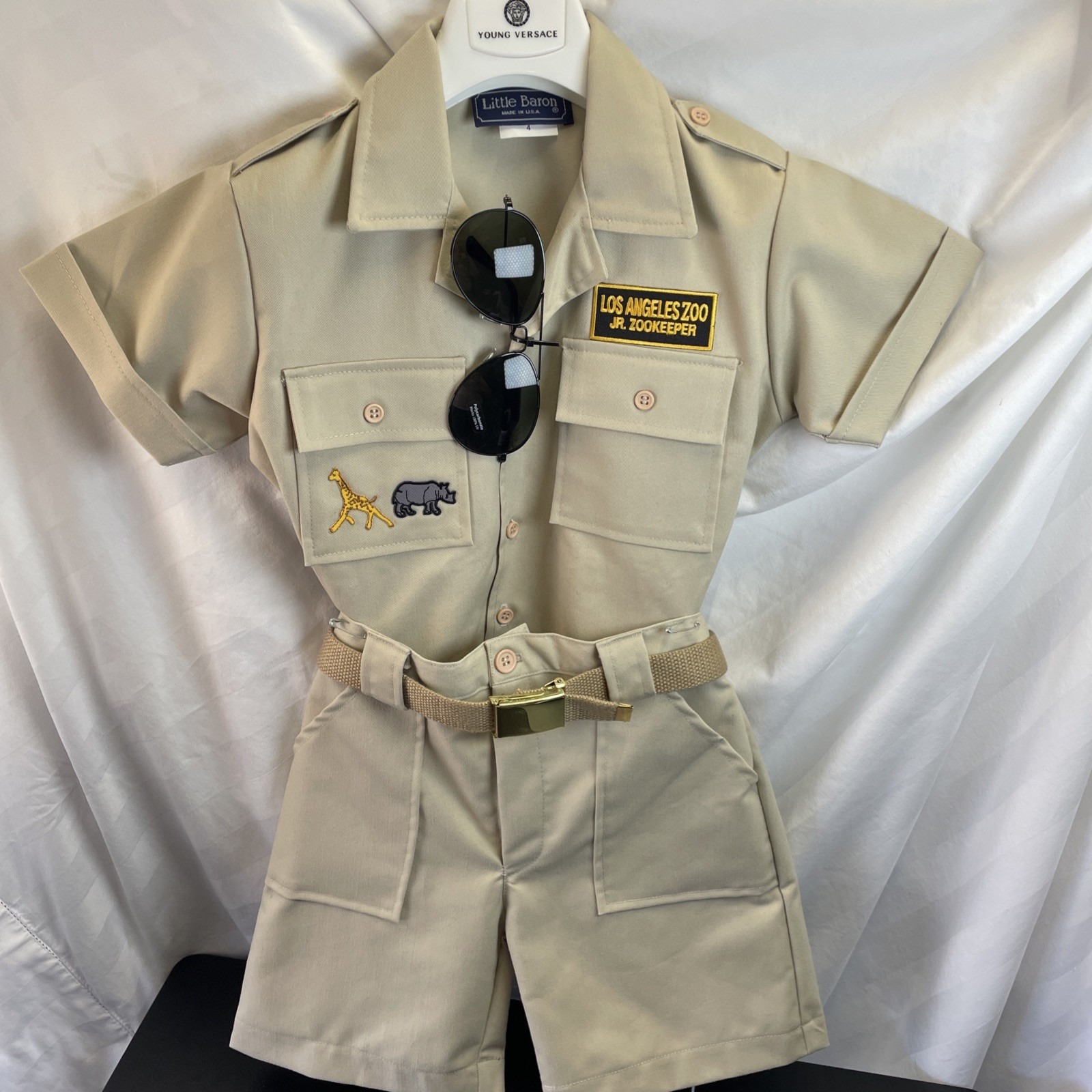 Little Baron Unisex Kids La Zoo Jr Zookeeper Safari Shorts Shirt Tan Beige Sz 4